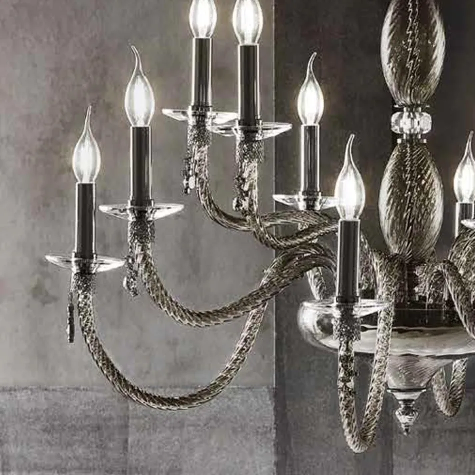 Lustre classique à 18 lumières en verre soufflé et détails faits à la main - Phaedra Viadurini