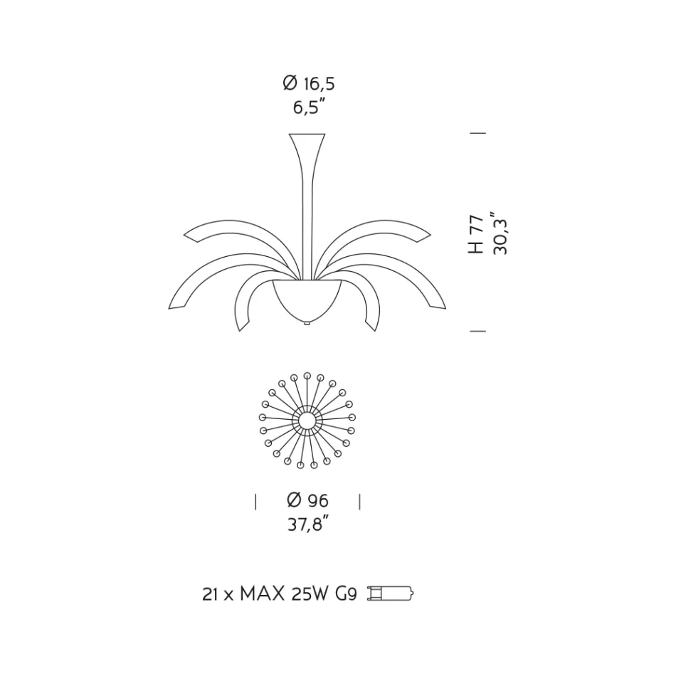 Lustre 21 Lumières en Verre de Venise Artisanal et Métal - Jason Viadurini