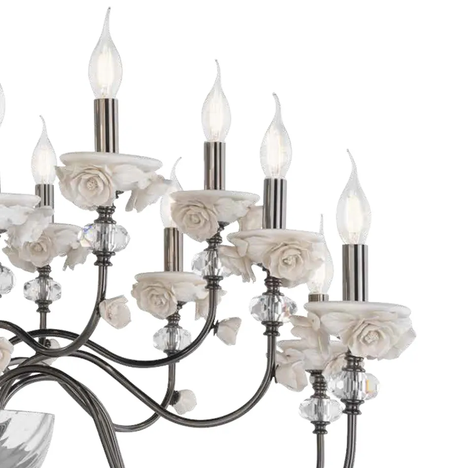 Lustre Classique 24 Lumières en Porcelaine et Verre Soufflé de Luxe - Eteria Viadurini