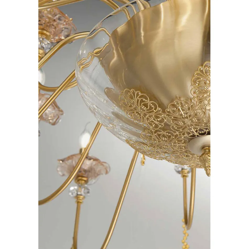 Lustre Classique 24 Lumières en Verre, Cristal et Métal de Luxe - Flandre Viadurini