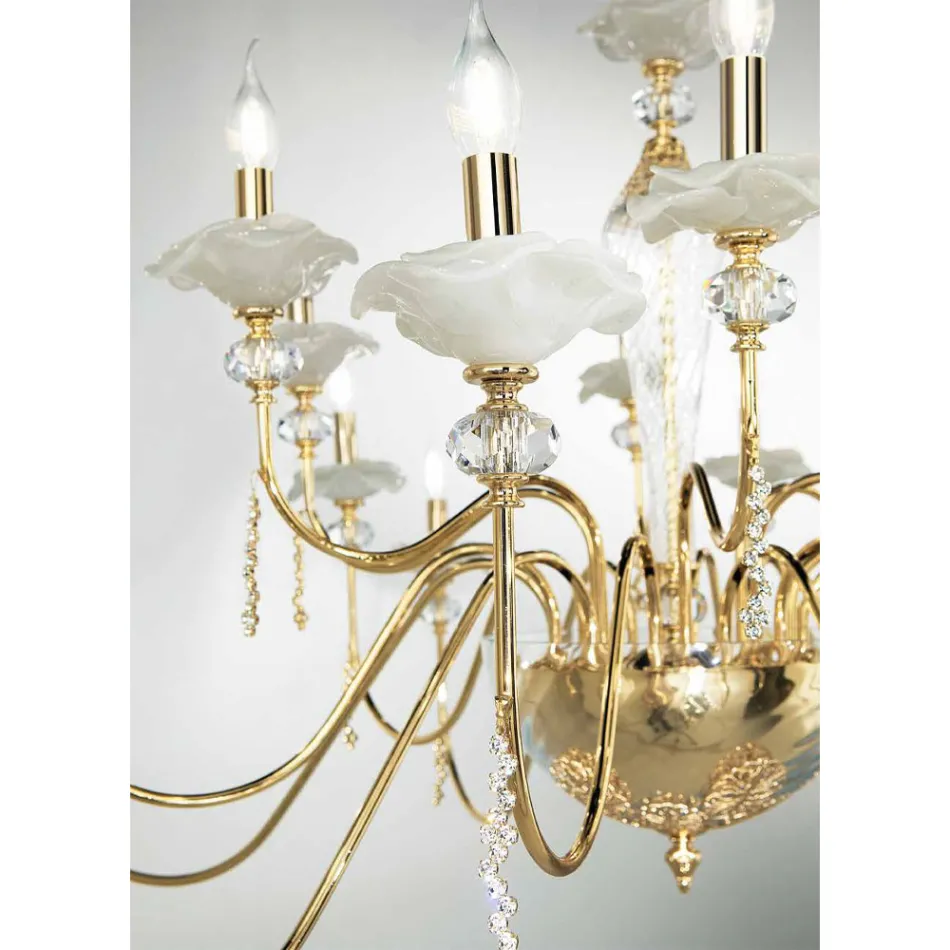 Lustre Classique 24 Lumières en Verre, Cristal et Métal de Luxe - Flandre Viadurini