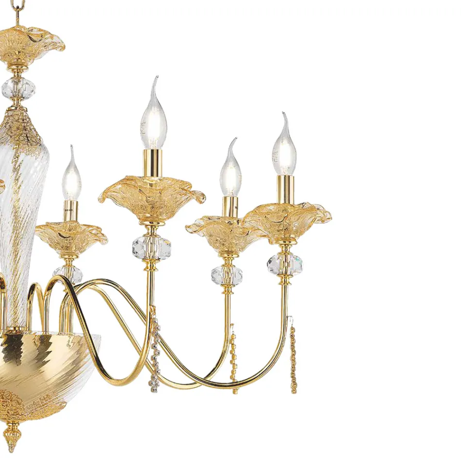 Lustre Classique 24 Lumières en Verre, Cristal et Métal de Luxe - Flandre Viadurini