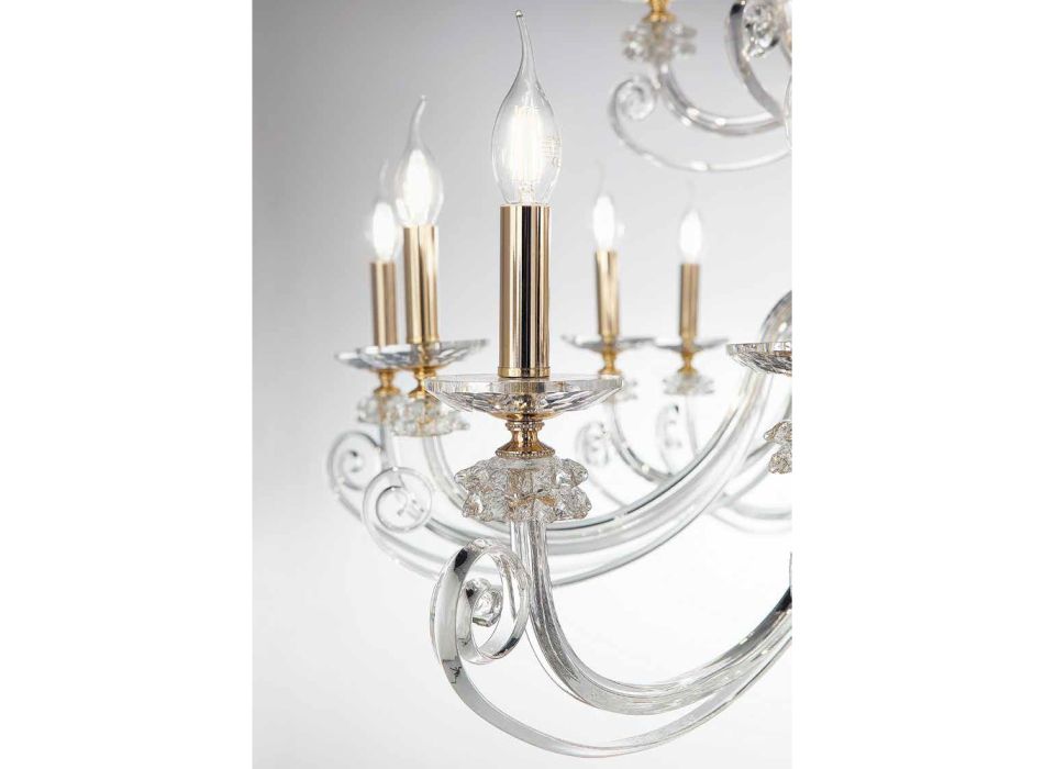 Lustre 24 lumières en verre soufflé et cristal de luxe classique - Cassea Viadurini