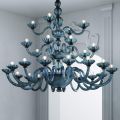 Lustre artisanal 28 lumières en verre vénitien bleu et métal - Foscarino