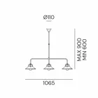 Lustre 3 Lumières en Laiton Design Vintage Fabriqué en Italie - Cascina par Il Fanale Viadurini