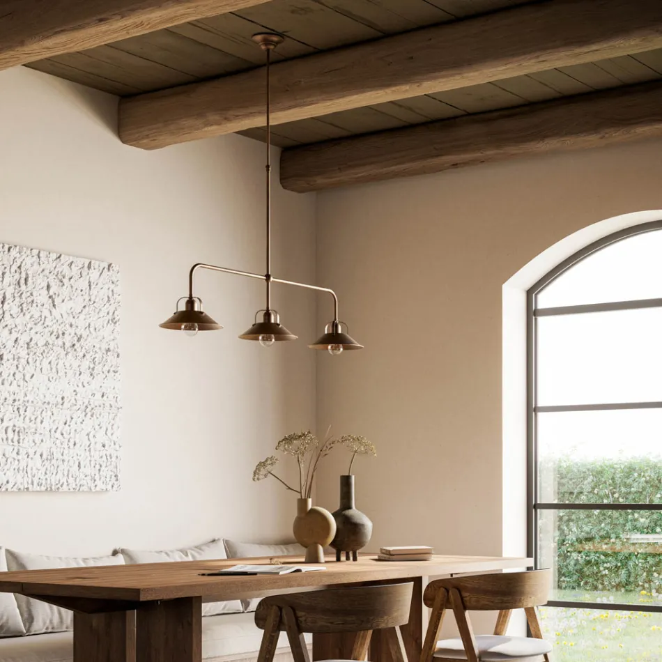 Lustre en laiton à 3 lumières de style vintage fabriqué en Italie - Cascina par Il Fanale Viadurini