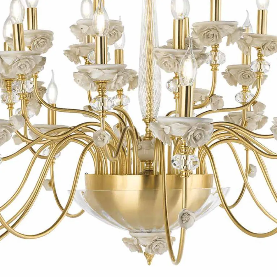 Lustre Classique 30 Lumières en Porcelaine et Verre Soufflé de Luxe - Eteria Viadurini