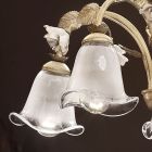 Lustre 5 lumières en fer et verre sablé avec roses en céramique - Sienne Viadurini