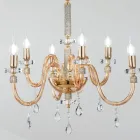 Lustre 6 Lumières Classique Italien Verre Fait Main Ambre - Similo Viadurini