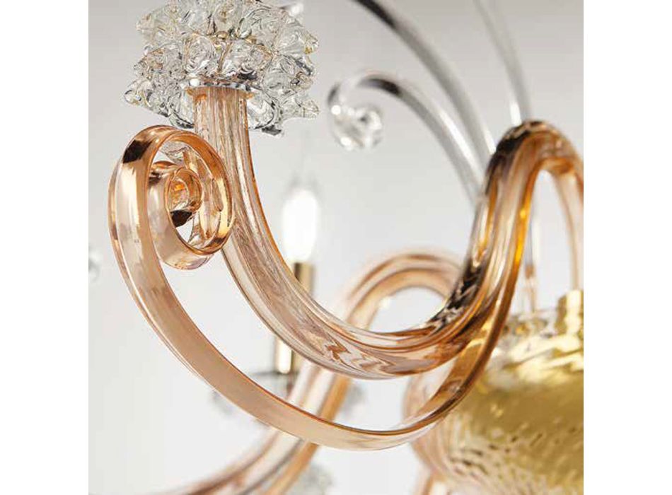 Lustre à 6 lumières en verre soufflé et cristal de luxe classique - Cassea Viadurini