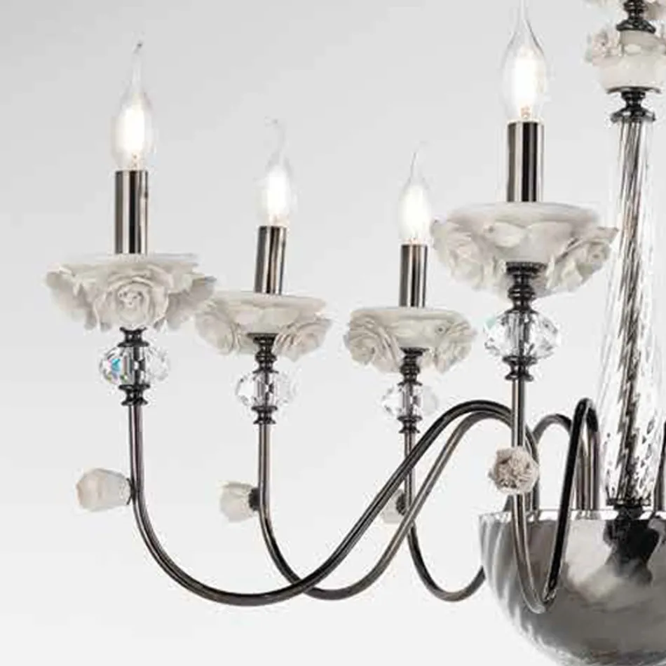 Lustre classique à 8 lumières en porcelaine et verre soufflé de luxe - Eteria Viadurini