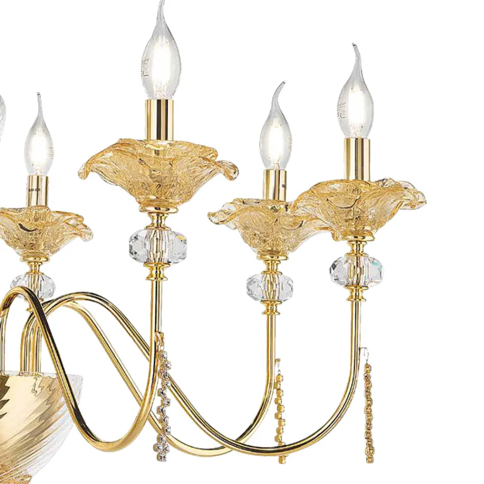 Lustre classique à 8 lumières en verre, cristal et métal de luxe - Flandre Viadurini