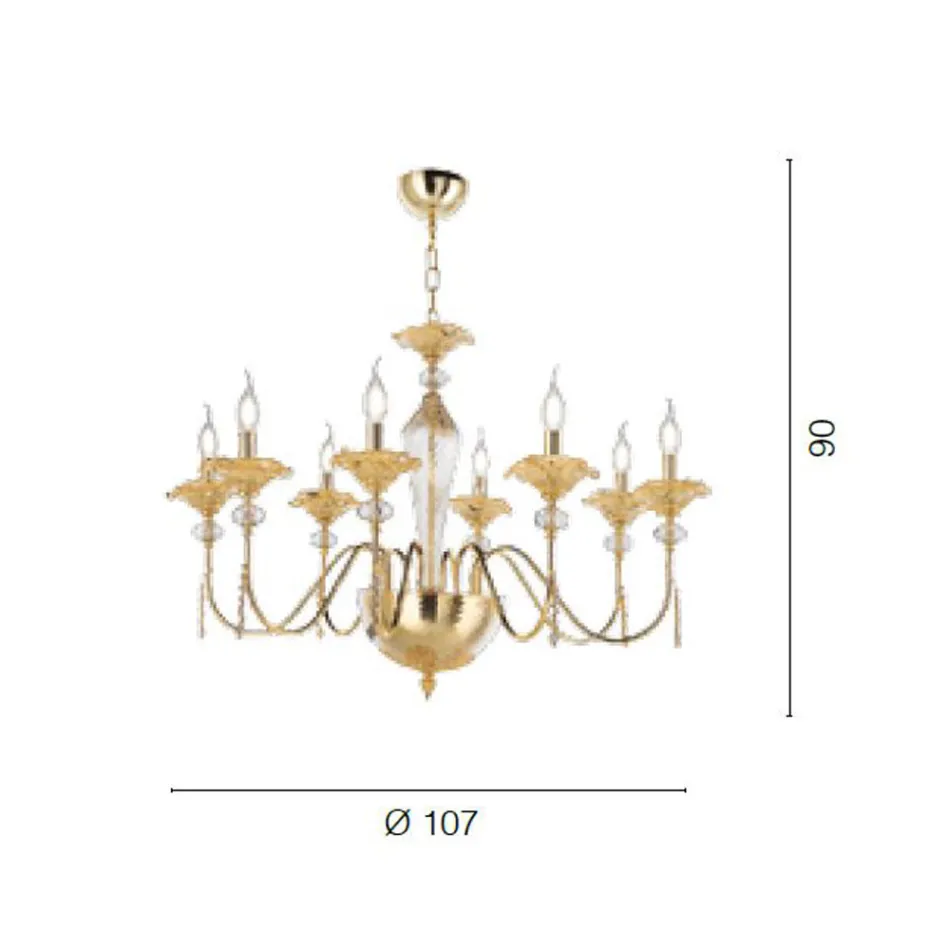 Lustre classique à 8 lumières en verre, cristal et métal de luxe - Flandre Viadurini