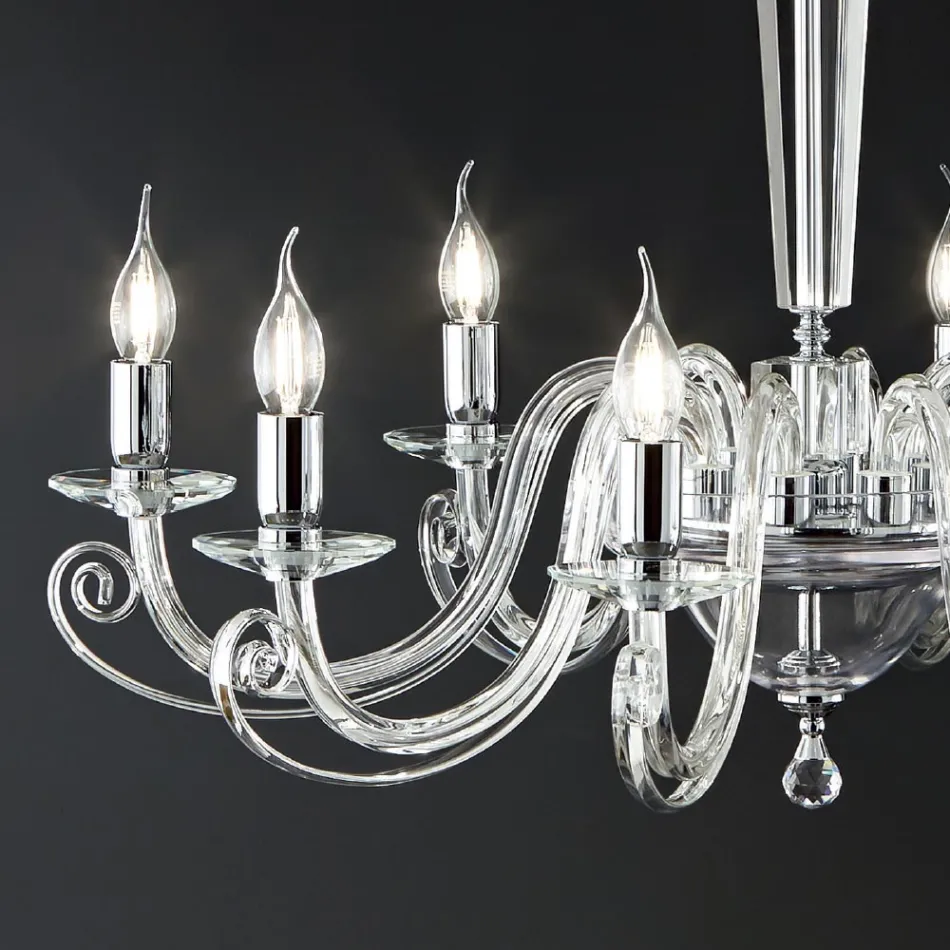 Lustre classique à 8 lumières en verre et cristal artisanal italien - Malaisie Viadurini