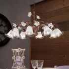 Lustre 8 Lumières en Fer et Verre Sablé avec Roses en Céramique - Sienne Viadurini
