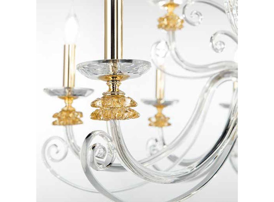 Lustre à 8 lumières en verre soufflé et cristal de luxe classique - Cassea Viadurini