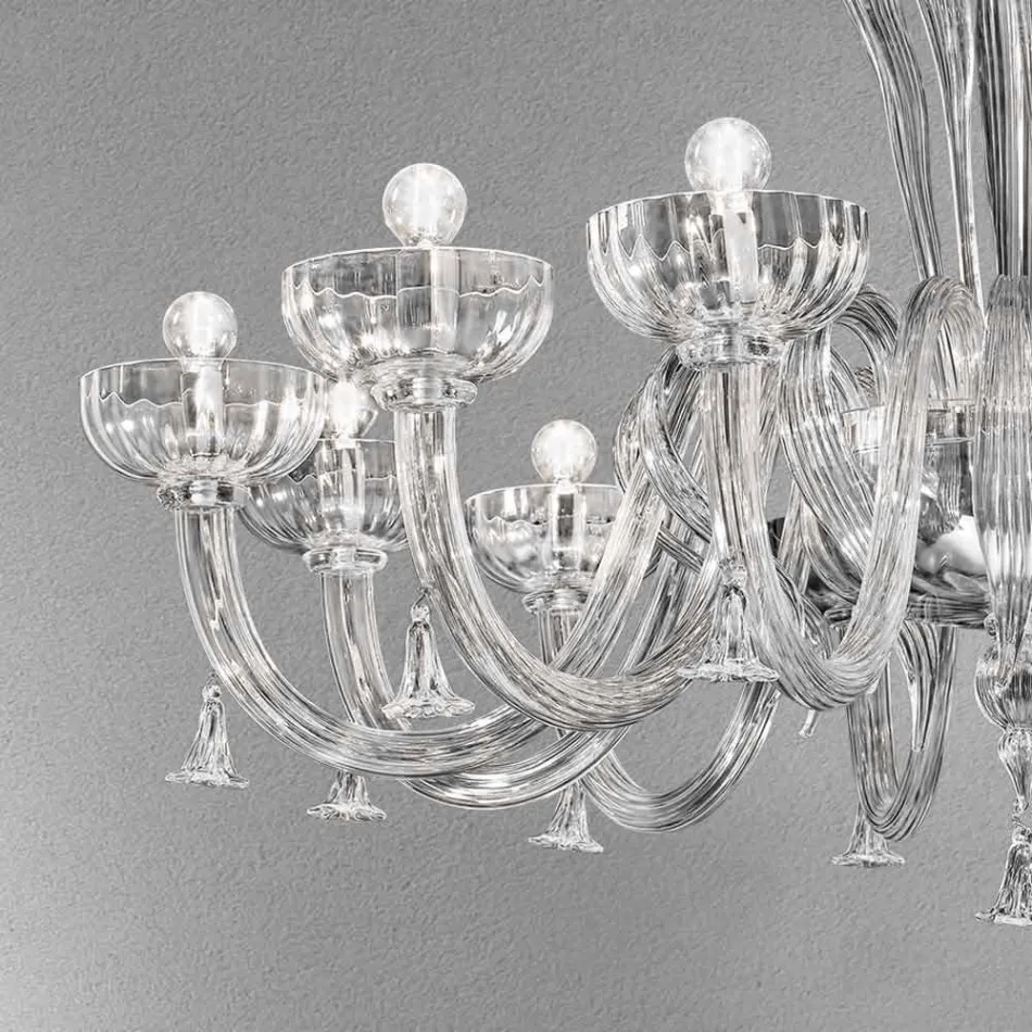 Lustre en verre vénitien fait main à 12 lumières, fabriqué en Italie - Regina Viadurini