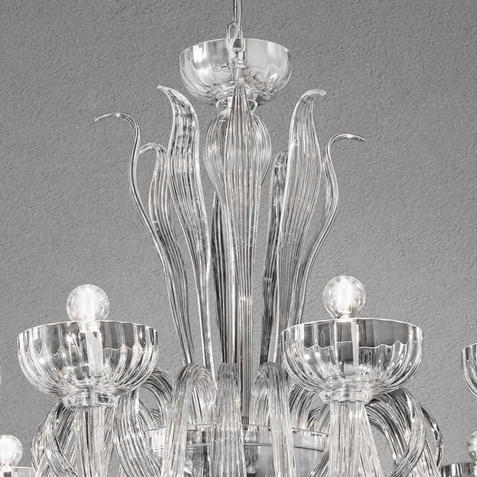 Lustre en verre vénitien fait main à 12 lumières, fabriqué en Italie - Regina Viadurini