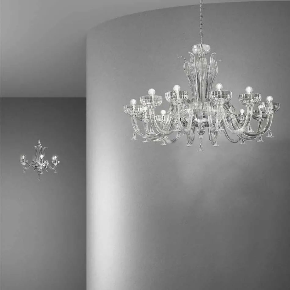 Lustre en verre vénitien fait main à 12 lumières, fabriqué en Italie - Regina Viadurini