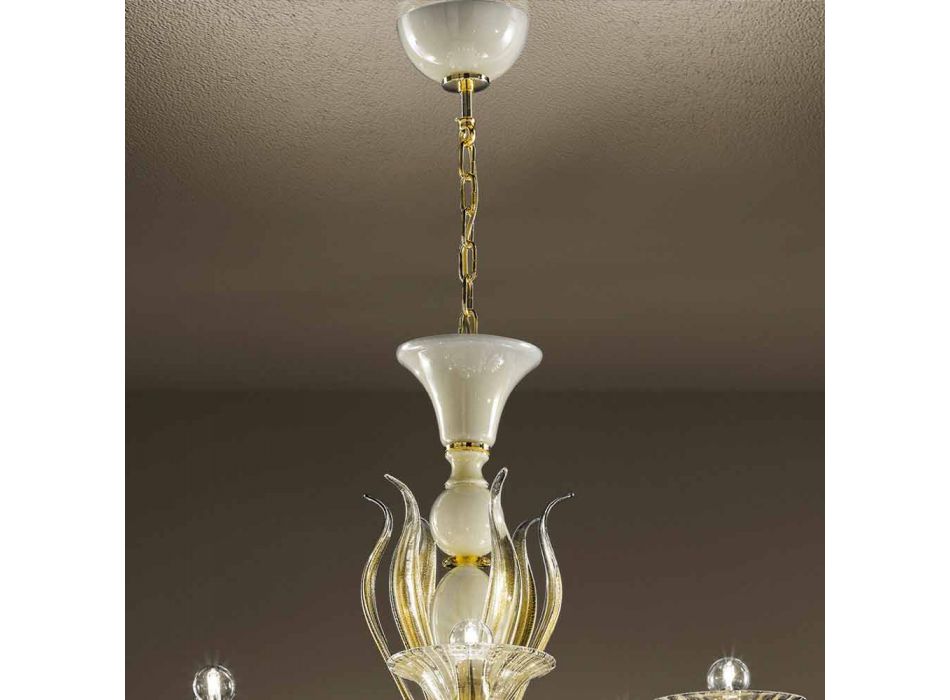 Lustre 15 lumières en verre vénitien blanc et or, fabriqué en Italie - Agustina Viadurini