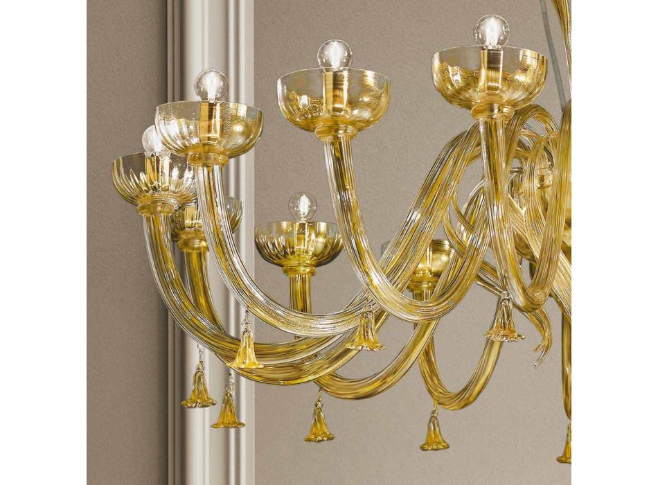 Lustre 16 lumières en verre vénitien et or, fait à la main en Italie - Regina Viadurini