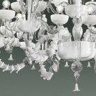Lustre avec 27 lumières en verre de Venise blanc, fait à la main en Italie - Regina Viadurini