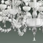 Lustre avec 27 lumières en verre de Venise blanc, fait à la main en Italie - Regina Viadurini
