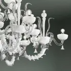 Lustre avec 27 lumières en verre de Venise blanc, fait à la main en Italie - Regina Viadurini
