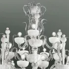 Lustre avec 27 lumières en verre de Venise blanc, fait à la main en Italie - Regina Viadurini