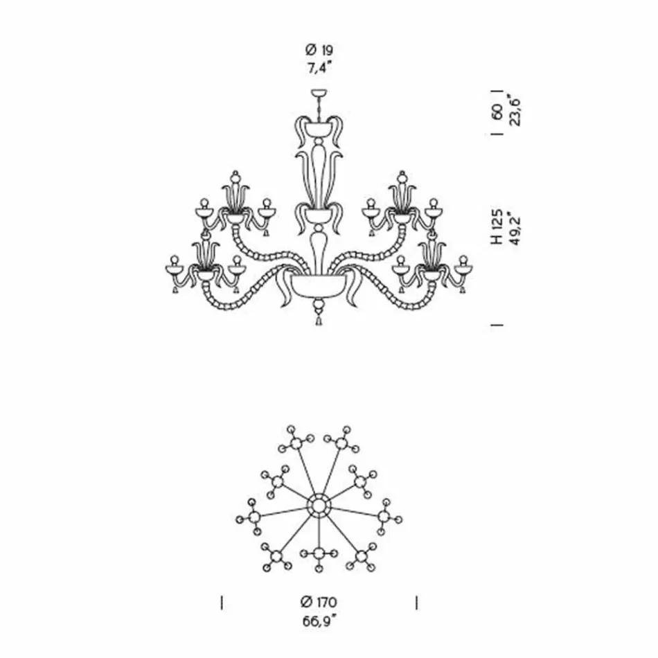 Lustre avec 27 lumières en verre de Venise blanc, fait à la main en Italie - Regina Viadurini