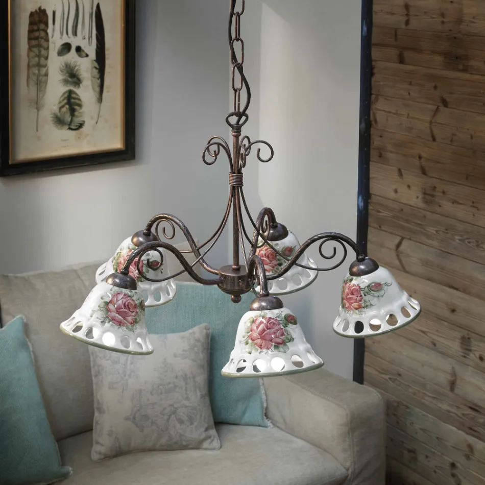 Lustre en céramique fait main à 3 ou 5 lumières avec Passanastri - Naples Viadurini