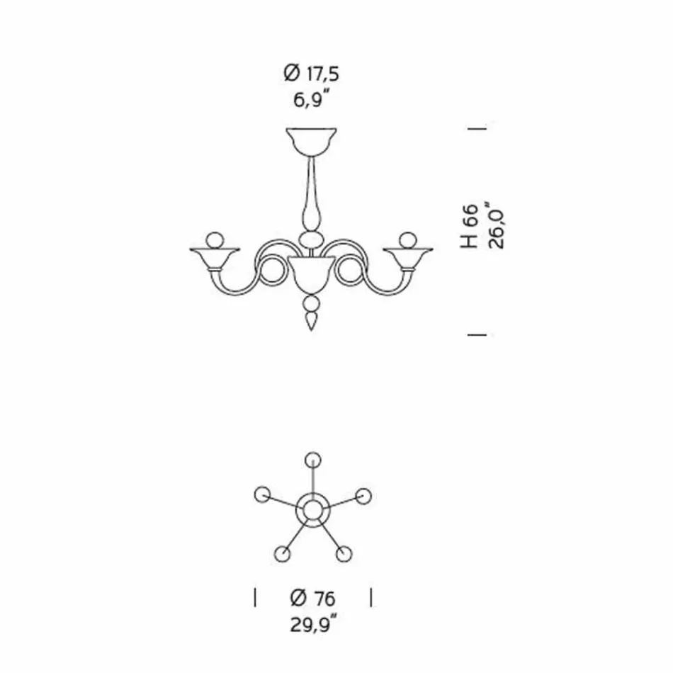 Lustre en verre artisanal à 5 lumières de Venise, fabriqué en Italie - Margherita Viadurini