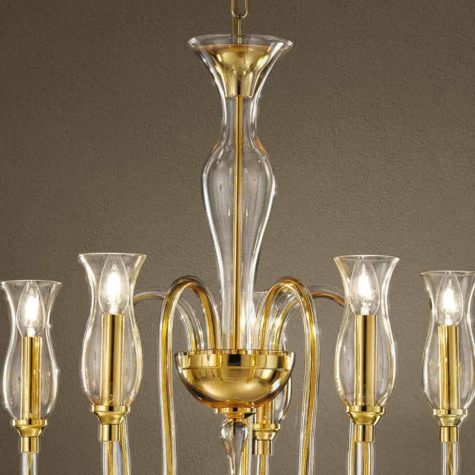 Lustre 5 lumières fait main en Italie en verre vénitien - Vittoria Viadurini