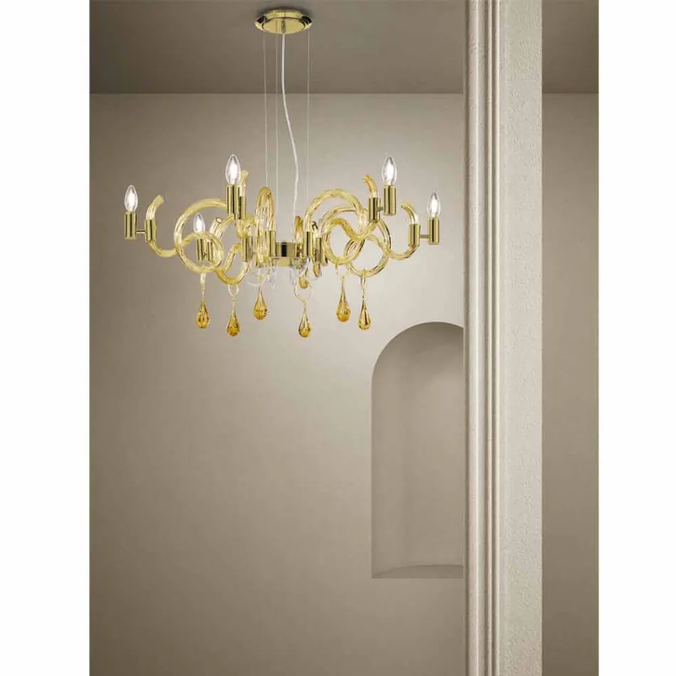 Lustre en verre de Venise fait main à 6 lumières fabriqué en Italie - Bernadette Viadurini