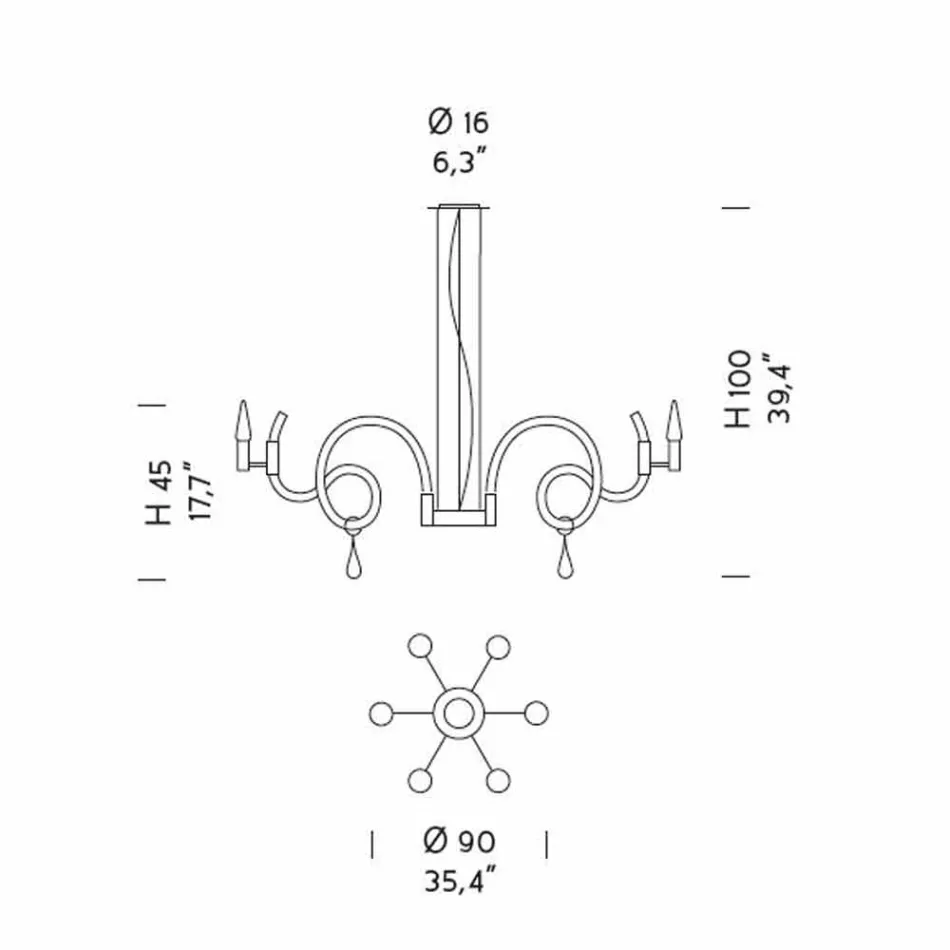 Lustre en verre de Venise fait main à 6 lumières fabriqué en Italie - Bernadette Viadurini