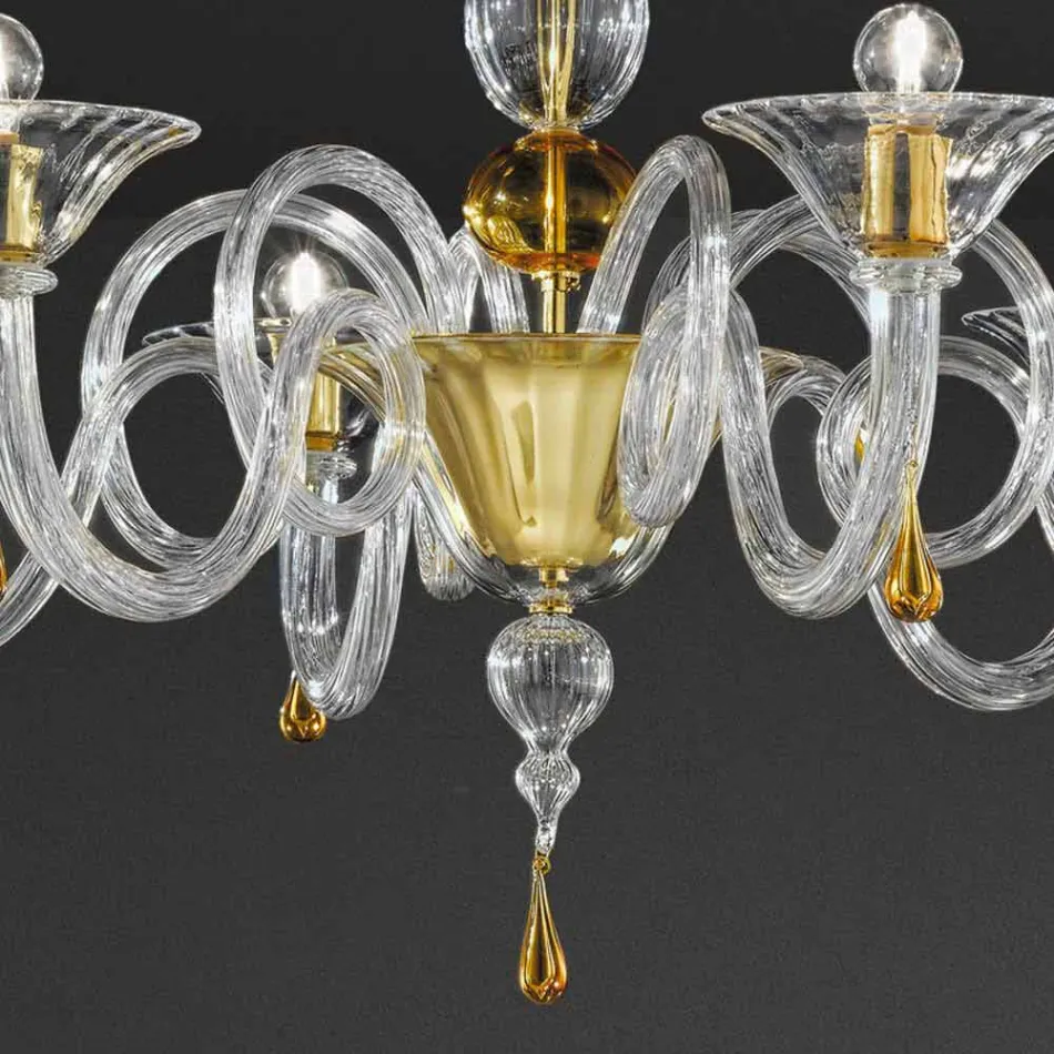 Lustre en verre vénitien fait main à 6 lumières, fabriqué en Italie - Margherita Viadurini