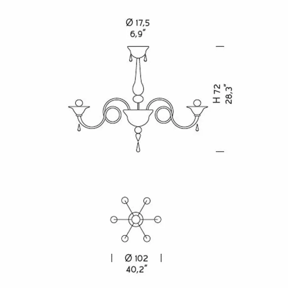 Lustre en verre vénitien fait main à 6 lumières, fabriqué en Italie - Margherita Viadurini