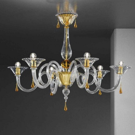 Lustre en verre vénitien fait main à 6 lumières, fabriqué en Italie - Margherita Viadurini