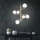 Lustre 6 Lumières en Métal Peint avec Diffuseurs en Verre - Lido Viadurini