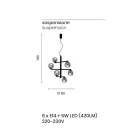 Lustre 6 Lumières en Métal Peint avec Diffuseurs en Verre - Lido Viadurini