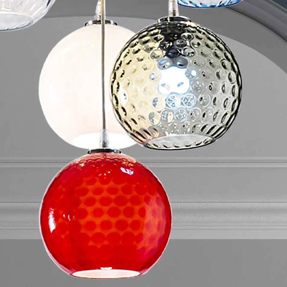 Lustre 7 Lumières en Verre de Venise Soufflé à la Main - Bulles Balloton Viadurini