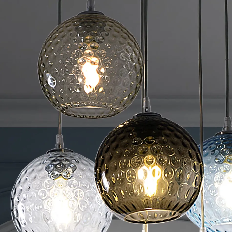 Lustre 7 Lumières en Verre de Venise Soufflé à la Main - Bulles Balloton Viadurini