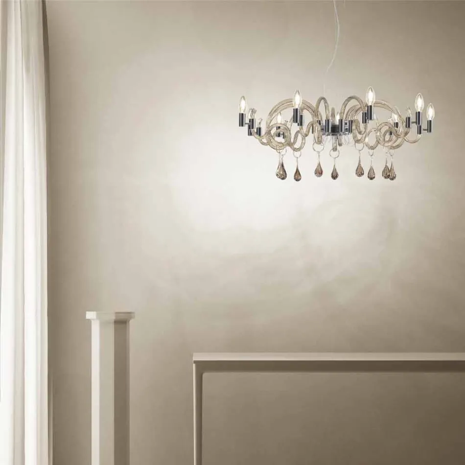 Lustre en verre de Venise fait à la main à 9 lumières fabriqué en Italie - Bernadette Viadurini