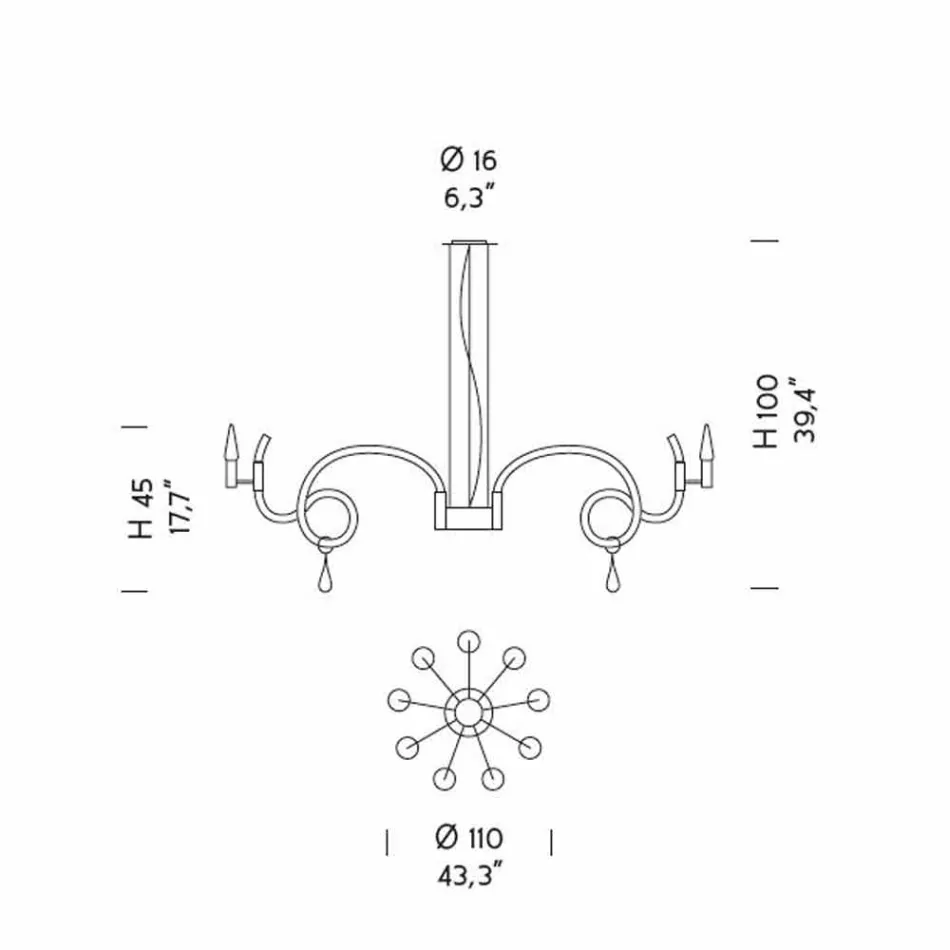 Lustre en verre de Venise fait à la main à 9 lumières fabriqué en Italie - Bernadette Viadurini
