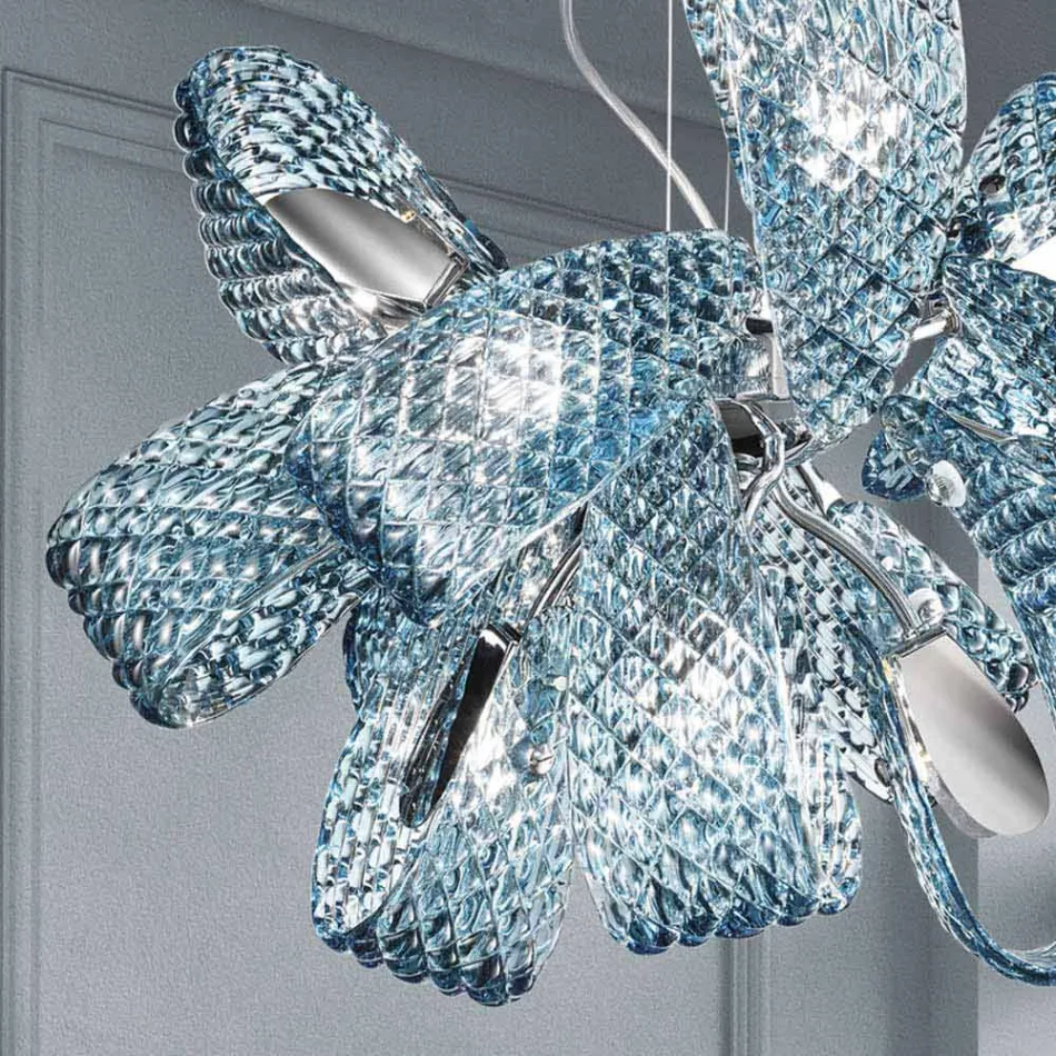 Lustre en verre vénitien à 9 lumières, fait à la main en Italie - Diamonique Viadurini