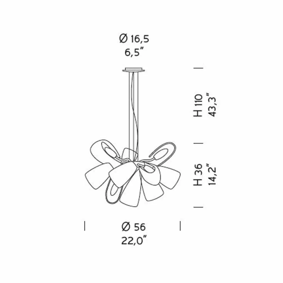 Lustre en verre vénitien à 9 lumières, fait à la main en Italie - Diamonique Viadurini