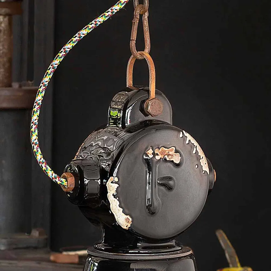 Lustre cloche en céramique vintage et métal Angela Ferroluce Viadurini