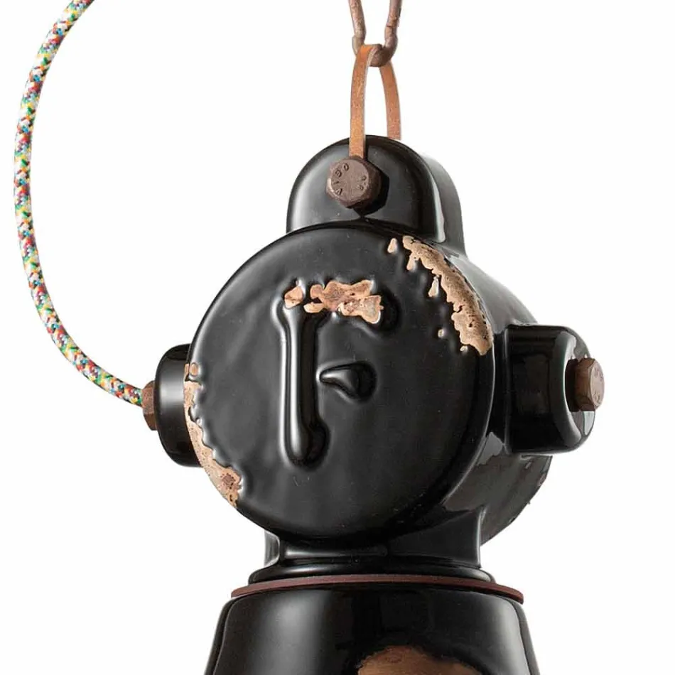 Lustre cloche en céramique vintage et métal Angela Ferroluce Viadurini