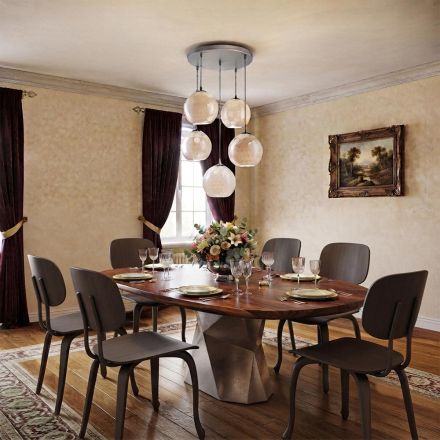 Lustre en verre vénitien à cinq dômes, fabriqué en Italie - Lucilla Viadurini