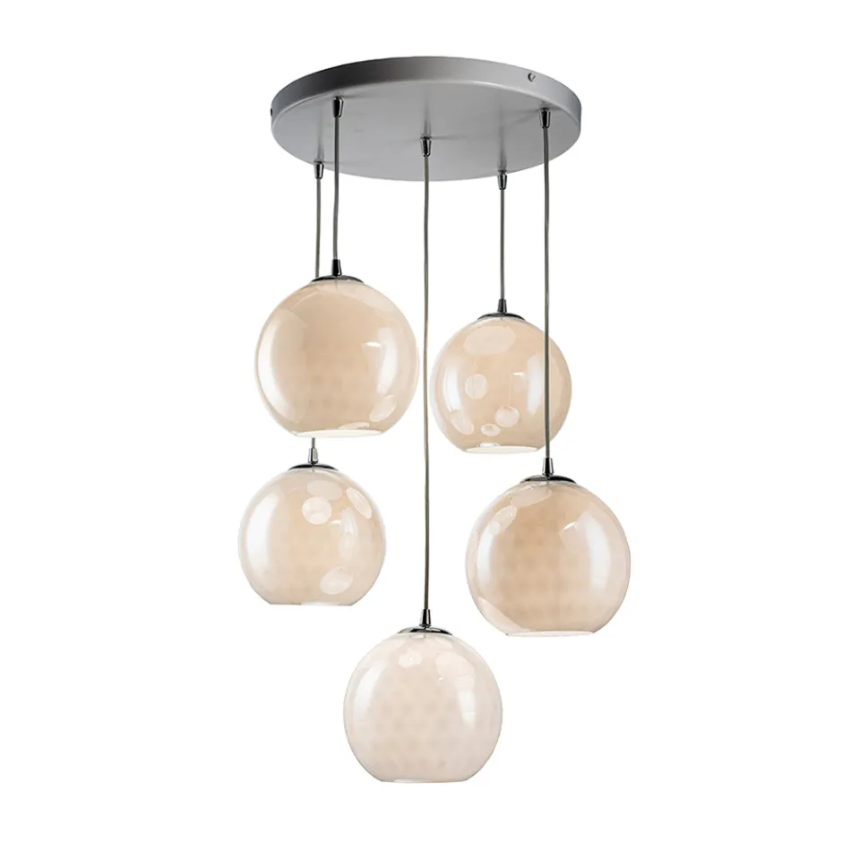Lustre en verre vénitien à cinq dômes, fabriqué en Italie - Lucilla Viadurini